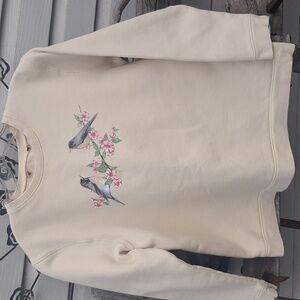 Y2K ROBINS🐦ON FLOWERS COTTAGECORE Soft YELLOW Sweatshirt COTTON Size M
